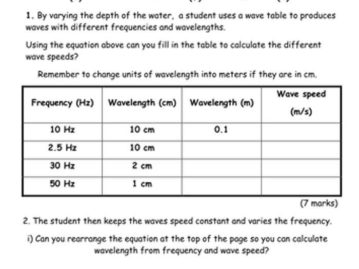 Frequency wavelength and energy worksheet