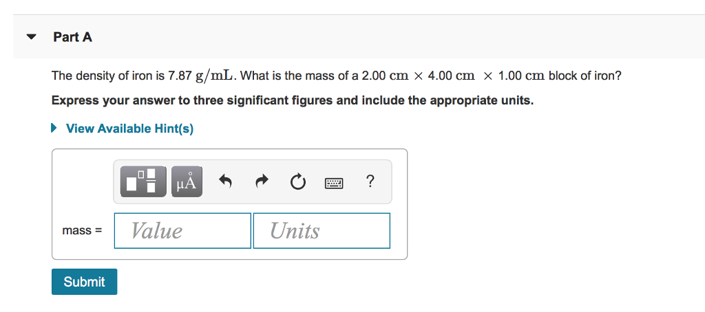 Iron density volume has solved cm would transcribed problem text been show