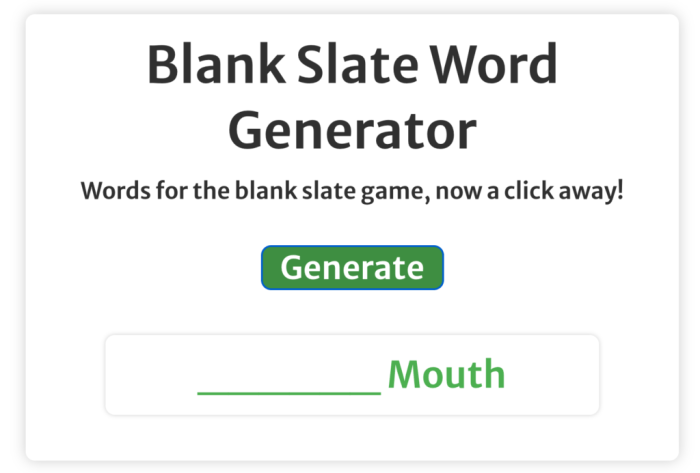 Blank slate game word generator