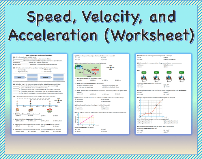 Distance displacement speed and velocity worksheet